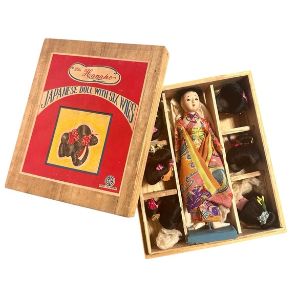 Hanako Other - Vintage “Hanako” Japanese Doll with Six Wigs in Original Wooden Box